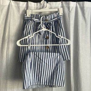 zaful blue and white strip set